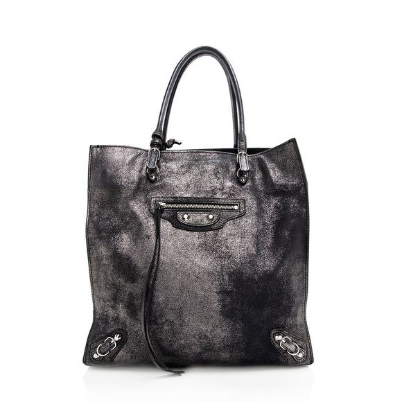 Balenciaga Handbags - Balenciaga Metallic Veau Leather Papier A4 Tote